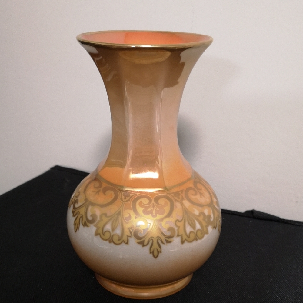 Stunning Vintage Limoges France Vase Orange With Gold Accent Luster, Lovely